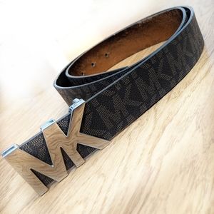 MICHAEL Michael Kors Black and Brown MK Buckle Belt